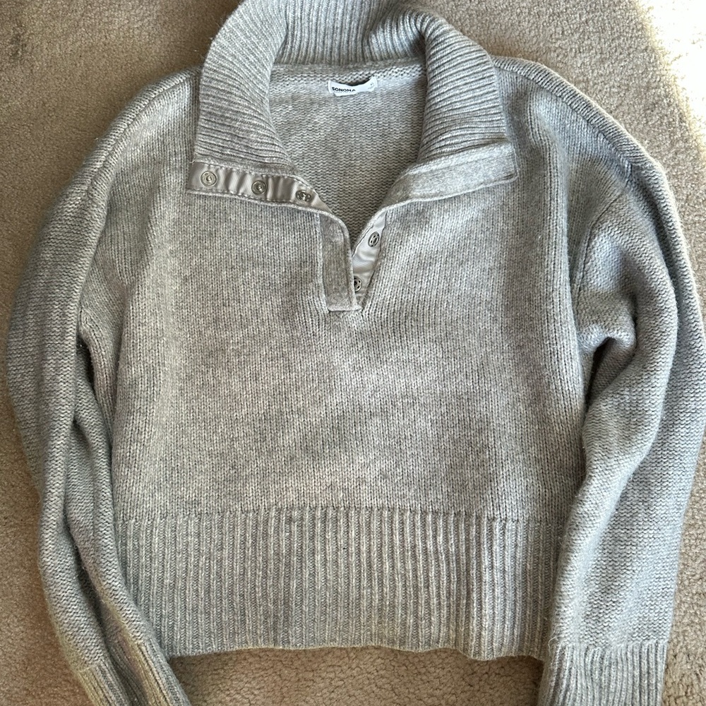 Sonoma Light Gray Ribbed Snap-Button Turtleneck S… - image 1